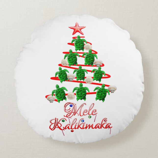 Mele Kalikimaka Zee Turtles Rond Kussen (Voorkant)