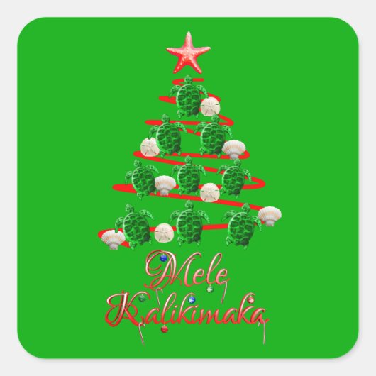Mele Kalikimaka Zee Turtles Vierkante Sticker (Voorkant)