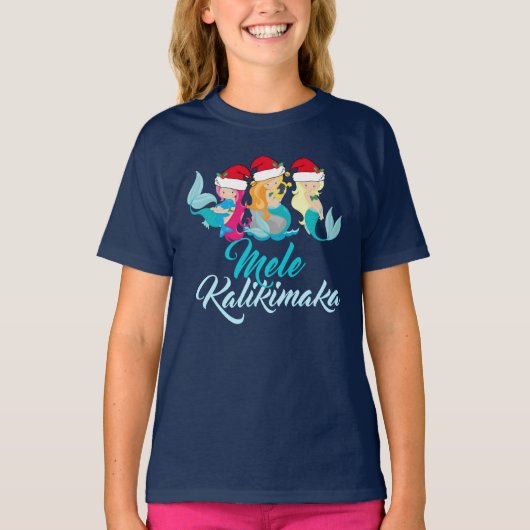 Mele Kalikimaka Zeemeermin Kerst Leuk Kinder T-shirt (Voorkant)