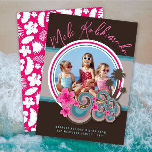 Mele Kalimaka Hibiscus Palm Trees kerstfoto Feestdagenkaart