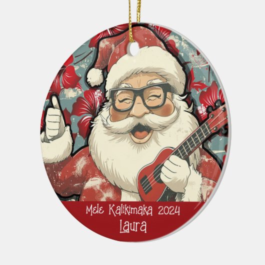Mele Kamikimaka Hawaiian Santa Ornament (Links)