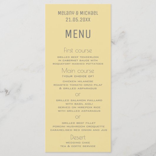 Melgele, eenvoudige minimalistische trendelegant menu (Voorkant)