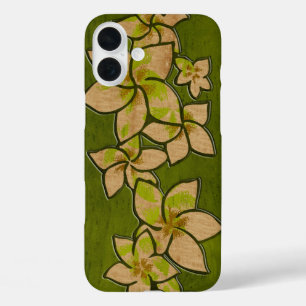 Melia Hawaiian Plumeria Faux Wood Green iPhone 16 Plus Hoesje