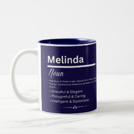 Melinda, Girl Personalized Name Definition Mug Tweekleurige Koffiemok