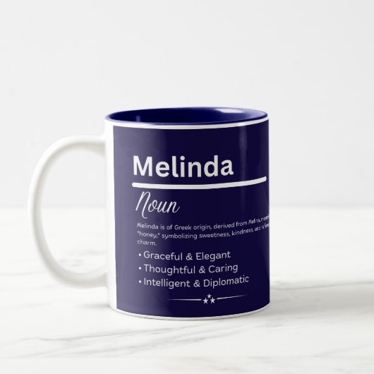 Melinda, Girl Personalized Name Definition Mug Tweekleurige Koffiemok (Links)