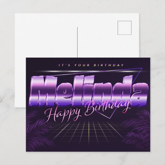Melinda Name Vorname lila Postkarte Geburtstag Briefkaart (Voorkant / Achterkant)