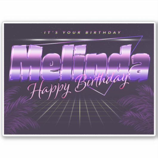 Melinda Name Vorname lila retro Sticker Geburtstag (Voorkant)