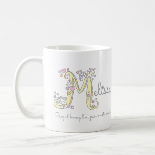 Melissa letter M decoratieve naam met betekenis vo Koffiemok (Links)