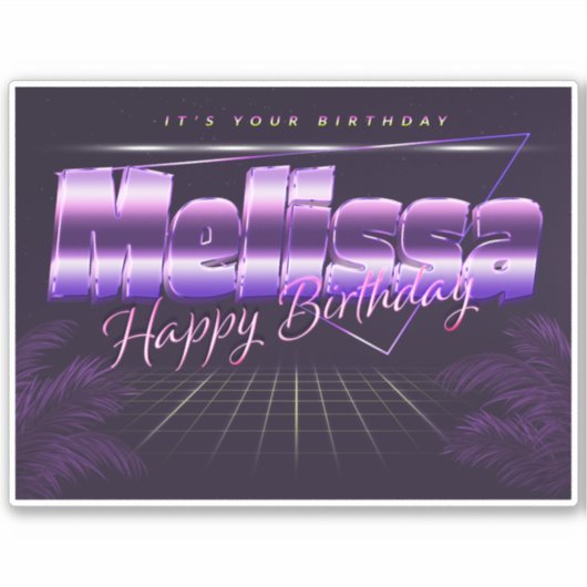 Melissa Name Vorname lila retro Sticker Geburtstag (Voorkant)