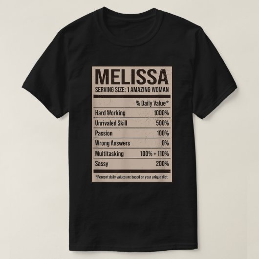 Melissa Nutrition Facts Name Nickname Alias Titel T-shirt (Design voorkant)