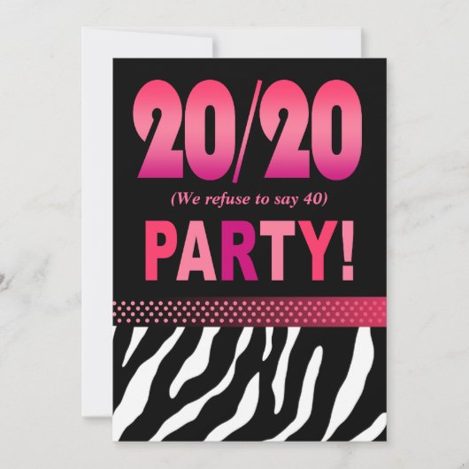 Melissa's Fabulous 20/20 Zebra Birthday Party Kaart (Voorkant)