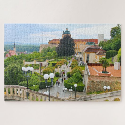 Melk Abbey met tuin en stad, Oostenrijk Legpuzzel (Horizontaal)