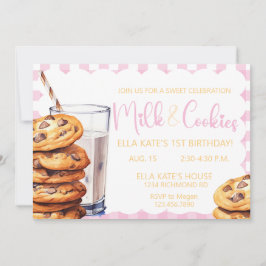 Melk & Cookies Verjaardag Roze Plaid Meisje Verjaa Kaart