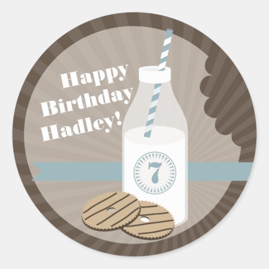 Melk + Cookies Verjaardag Sticker Gestreept + Blau (Voorkant)