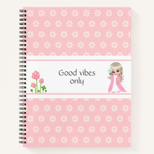 Melk en bloemen op lichtroze notitieboek (Voorkant)