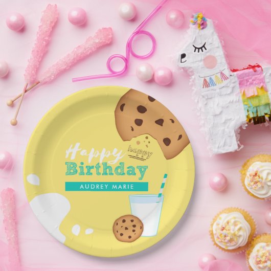 Melk en chocolade Chip Cookies Happy Birthday Papieren Bordje (Feest)