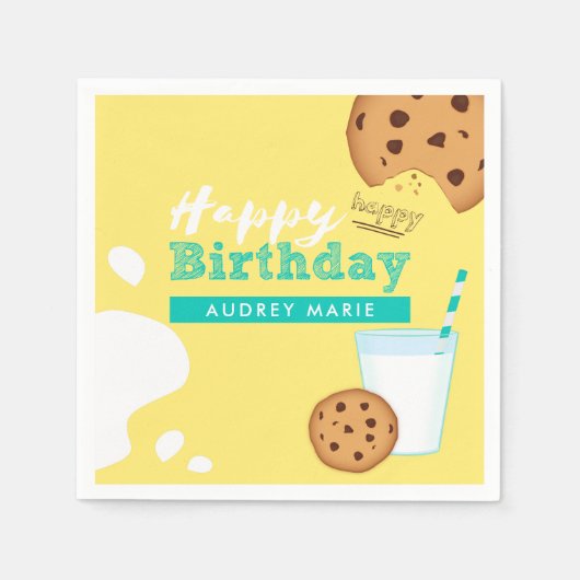 Melk en chocolade Chip Cookies Happy Birthday Servet (Voorkant)