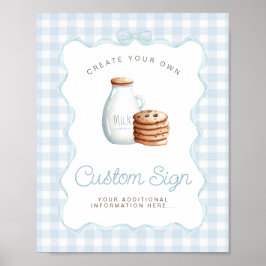 Melk en Cookies Blauw Baby shower Tafelborden Poster