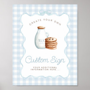 Melk en Cookies Blauw Baby shower Tafelborden Poster