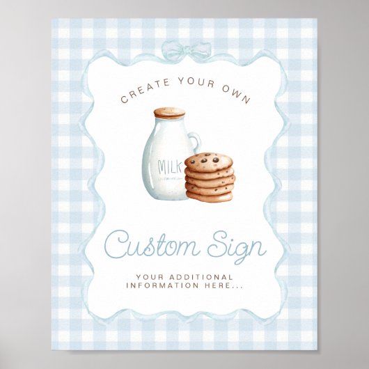 Melk en Cookies Blauw Baby shower Tafelborden Poster (Voorkant)
