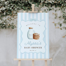 Melk en Cookies Blauw Baby shower Welkomstbord