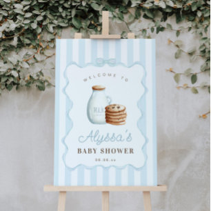 Melk en Cookies Blauw Baby shower Welkomstbord Poster