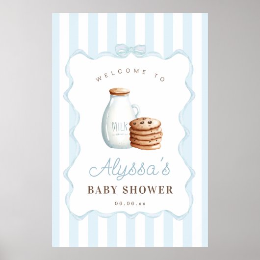Melk en Cookies Blauw Baby shower Welkomstbord Poster (Voorkant)
