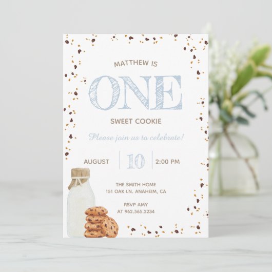 Melk en Cookies Eerste Verjaardagsfeestje Uitnodig Kaart (Staand voorkant)