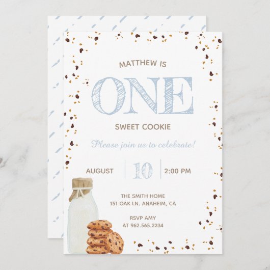 Melk en Cookies Eerste Verjaardagsfeestje Uitnodig Kaart (Voorkant / Achterkant)
