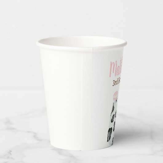 Melk en Cookies koe print roze Verjaardagsfeest Papieren Bekers (Rechts)