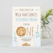 Melk en Cookies Party uitnodiging Jongen Verjaarda (Staand voorkant)