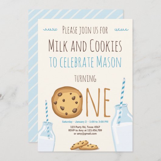 Melk en Cookies Party uitnodiging Jongen Verjaarda (Voorkant / Achterkant)