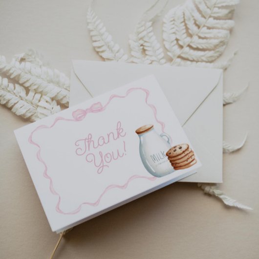 Melk en Cookies Roze Baby shower Bedankkaart