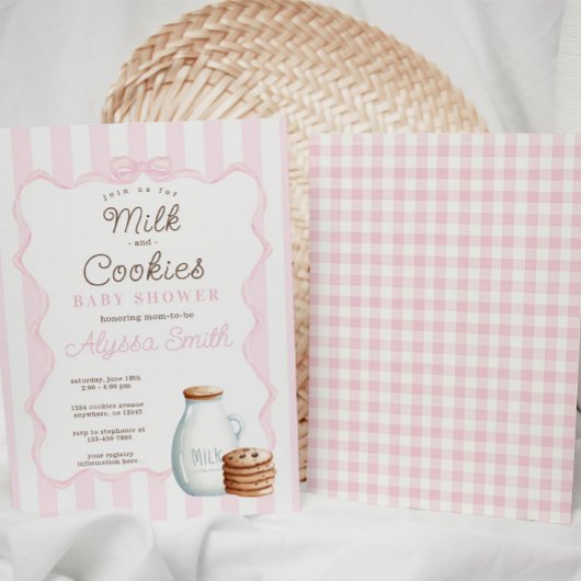 Melk en Cookies Roze Baby shower Uitnodiging