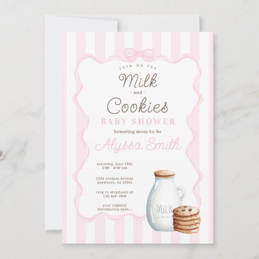 Melk en Cookies Roze Baby shower Uitnodiging (Voorkant)