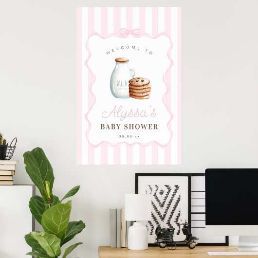 Melk en Cookies Roze Baby shower Welkomstbord Poster (Thuiskantoor)