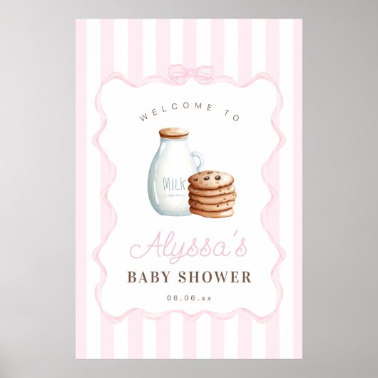 Melk en Cookies Roze Baby shower Welkomstbord Poster (Voorkant)
