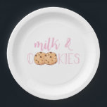 Melk en Cookies Roze Verjaardagsfeest Papieren Bordje<br><div class="desc">roze melk en koekjes verjaardagsfeestje servetten.</div>