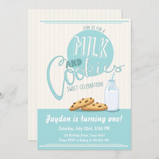 Melk en Cookies Uitnodiging Verjaardagsfeest Uitno (Voorkant / Achterkant)