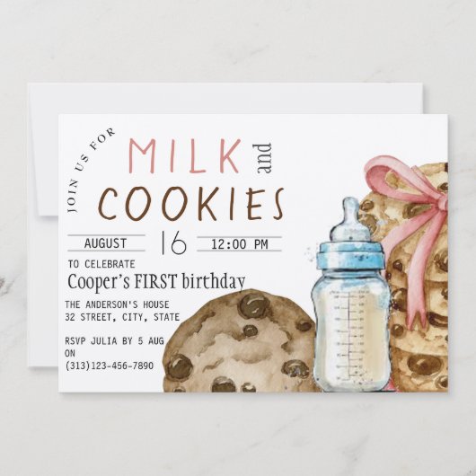 Melk en Cookies Verjaardagsfeestuitnodiging Kaart (Voorkant)