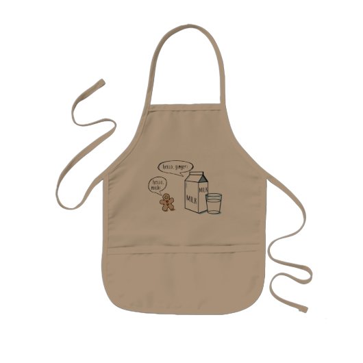 Melk en Ginger Quirky Kinder Khaki Apron Kinder Schort (Voorkant)