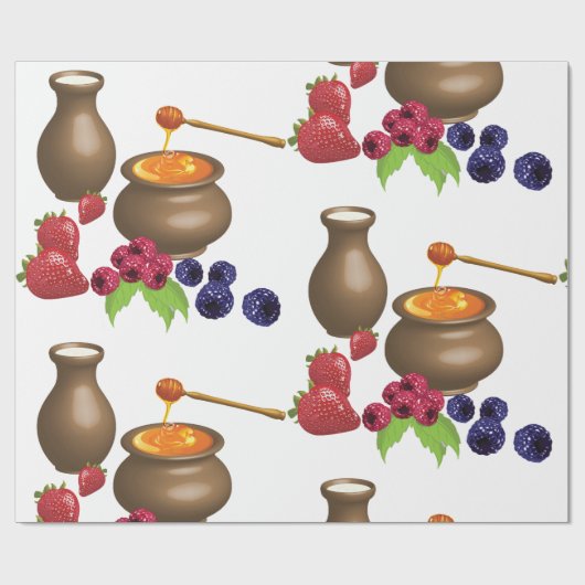 Melk en honing met bessen rustiek eten cadeaupapier (Vlak)