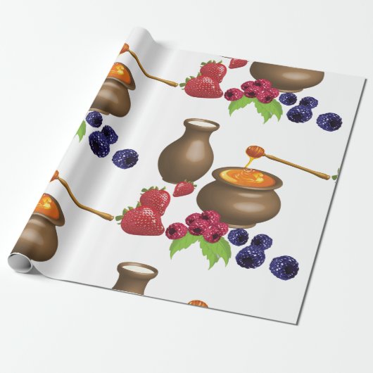 Melk en honing met bessen rustiek eten cadeaupapier (Uitgerold)