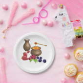 Melk en honing met bessen rustiek eten papieren bordje (Feest)