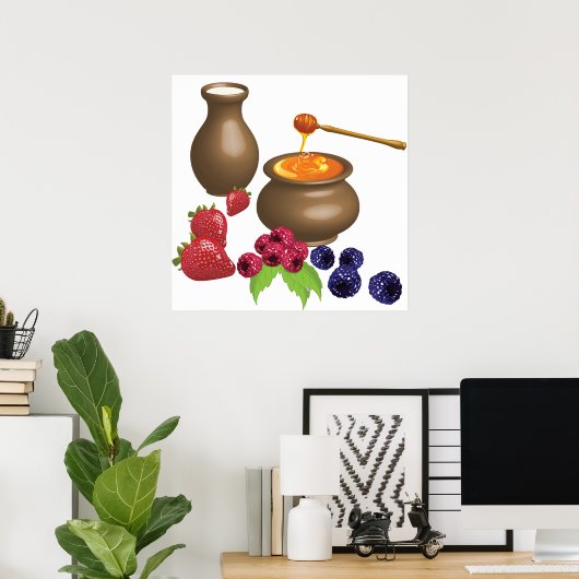 Melk en honing met bessen rustiek eten poster (Thuiskantoor)