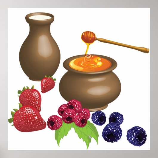 Melk en honing met bessen rustiek eten poster (Voorkant)