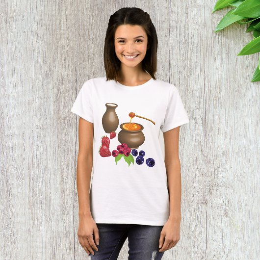 Melk en honing met bessen rustiek eten t-shirt