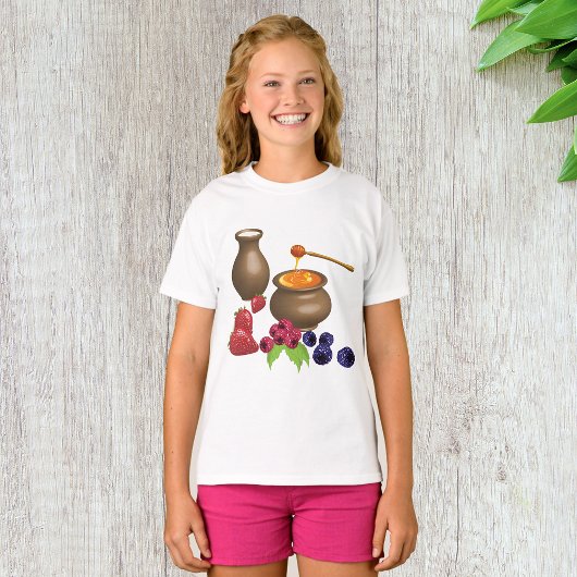 Melk en honing met bessen rustiek eten t-shirt
