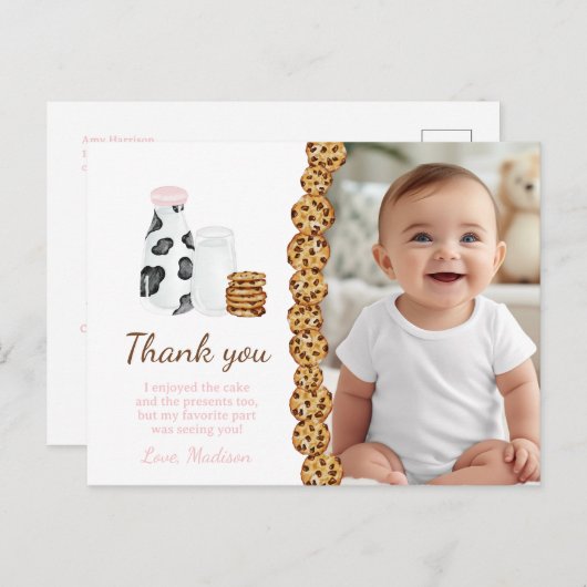 Melk en koek verjaardagsfeestje dank je wel cadeau briefkaart (Voorkant / Achterkant)