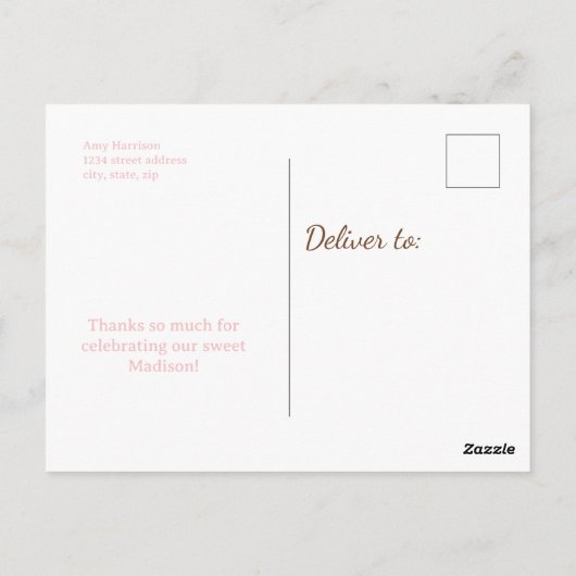 Melk en koek verjaardagsfeestje dank je wel cadeau briefkaart (Achterkant)